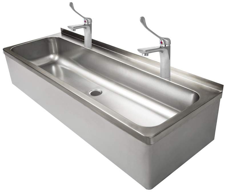 Umywalka dwustanowiskowa ze stali nierdzewnej, obudowana Art. 120/L-14